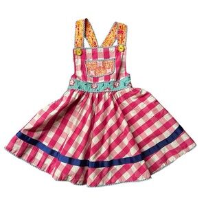 WILD FLOWERS Girl’s Pink and White Checkered Dress with Floral Accents Size 2